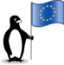 El pingüino del Glacial con la bandera de Europa.