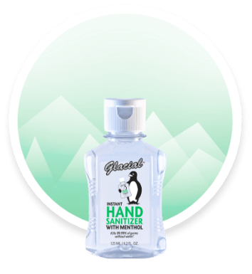 The Glacial hand sanitizer, the most refreshing non-sticky sanitizer.