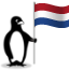 The Glacial penguin holding the flag of the Netherlands.