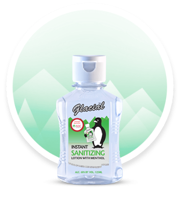 The Glacial sanitizing lotion, powerful moisturizing lotion.